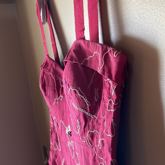 TIBI sz 4/6 red beaded tulle swing sweetheart dress shelf bust retro - Picture 3 of 9